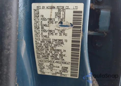 2003 Nissan Frontier Xe-V6 из США, поврежденный, VIN 1N6ED29X83C462862